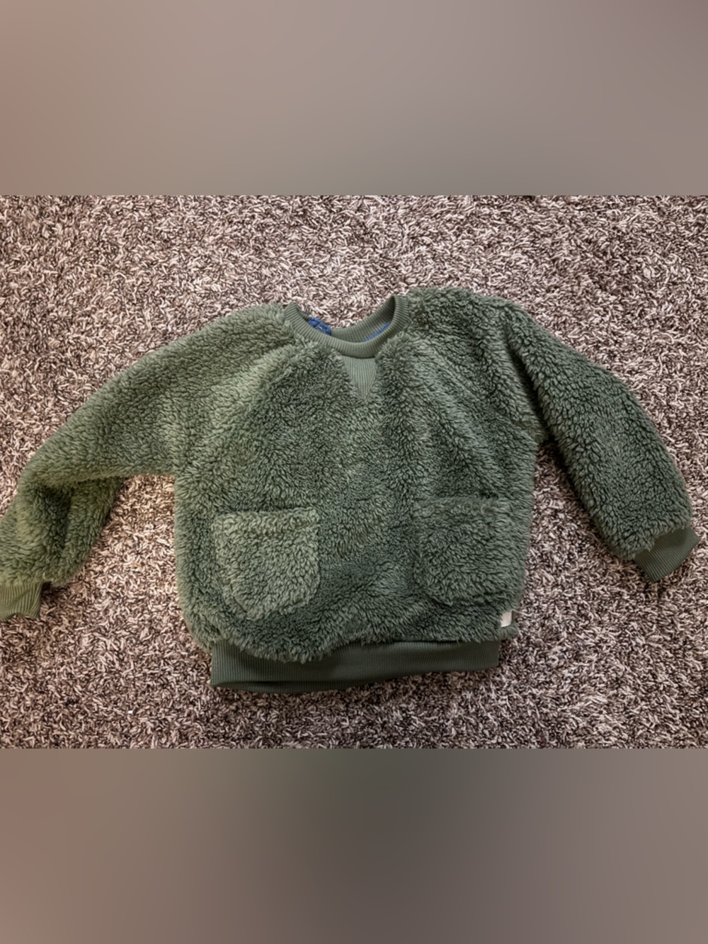 7 For All Mankind Olive Green Sherpa Pullover Hoodie for Kids